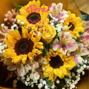 Ramo de girasoles rosa y alstroemerias